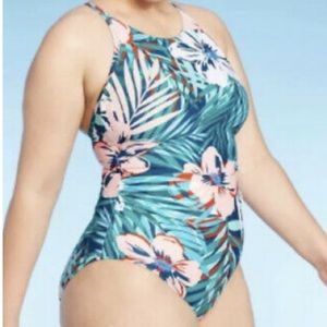 High Neck High Coverage One Piece Swimsuit Floral